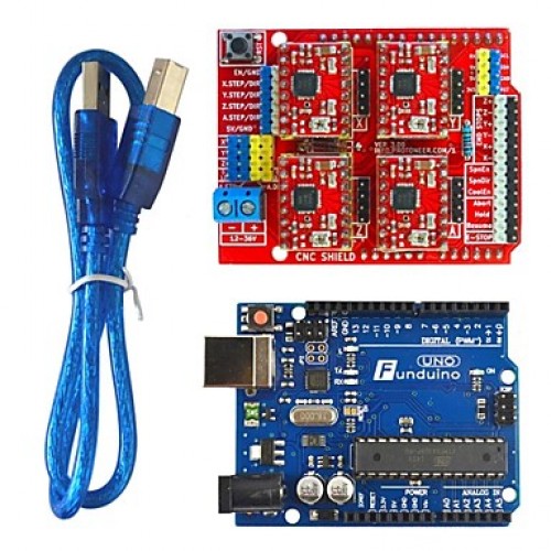 Funduino 3D0073 FR4 Expansion Board + 4-Stepper Motor Drives + Funduino-UNO R3 Board Kit for Arduino