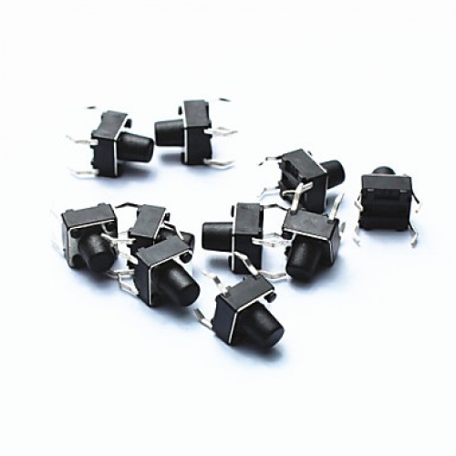 PA66 DC 12V 50mA Tact Switch - Black (10-Piece Pack / 6 x 6 x 5mm)